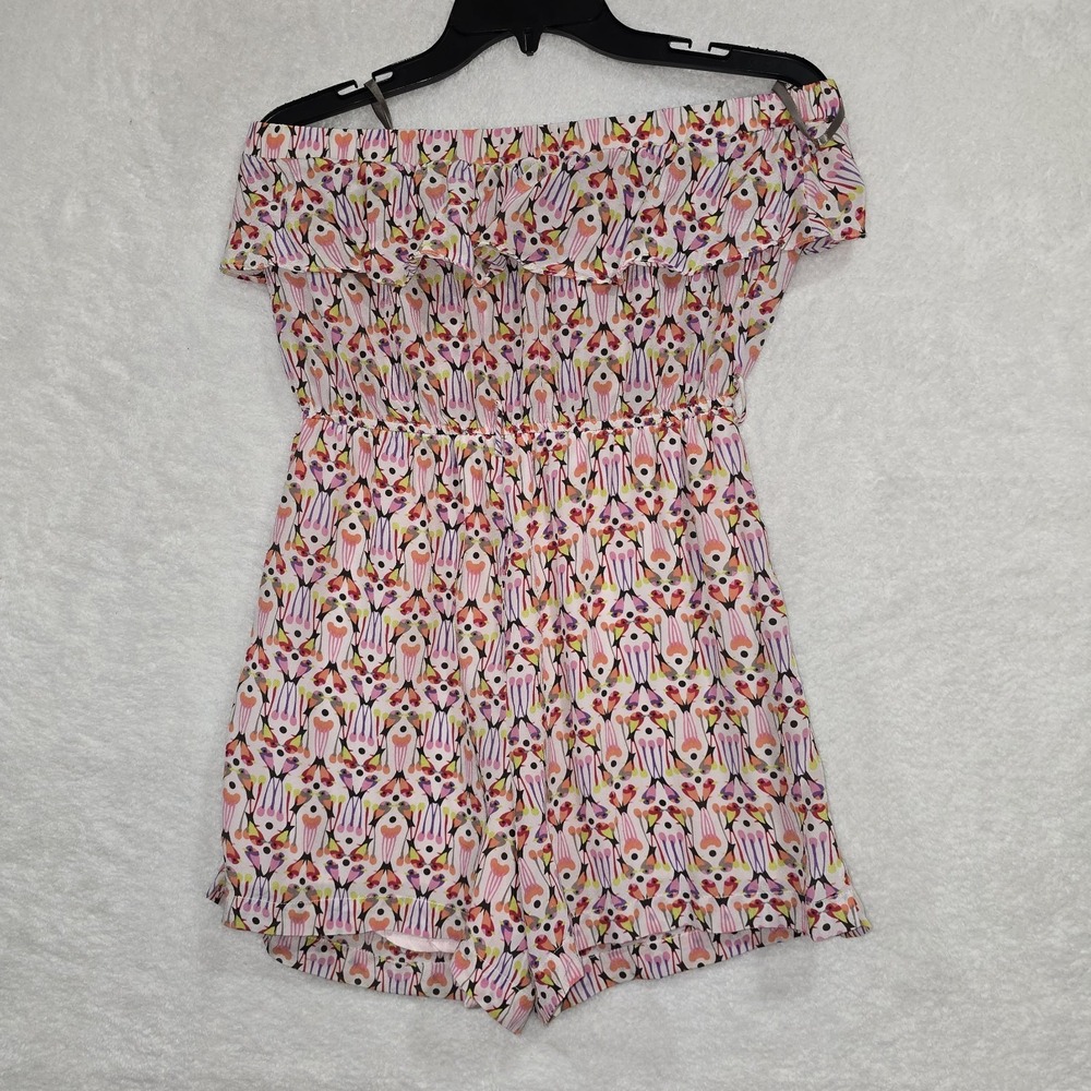 CHARLIE JADE Womens Size Small Strapless 100% Silk Colorful Romper Jumper Shorts - Picture 6 of 11